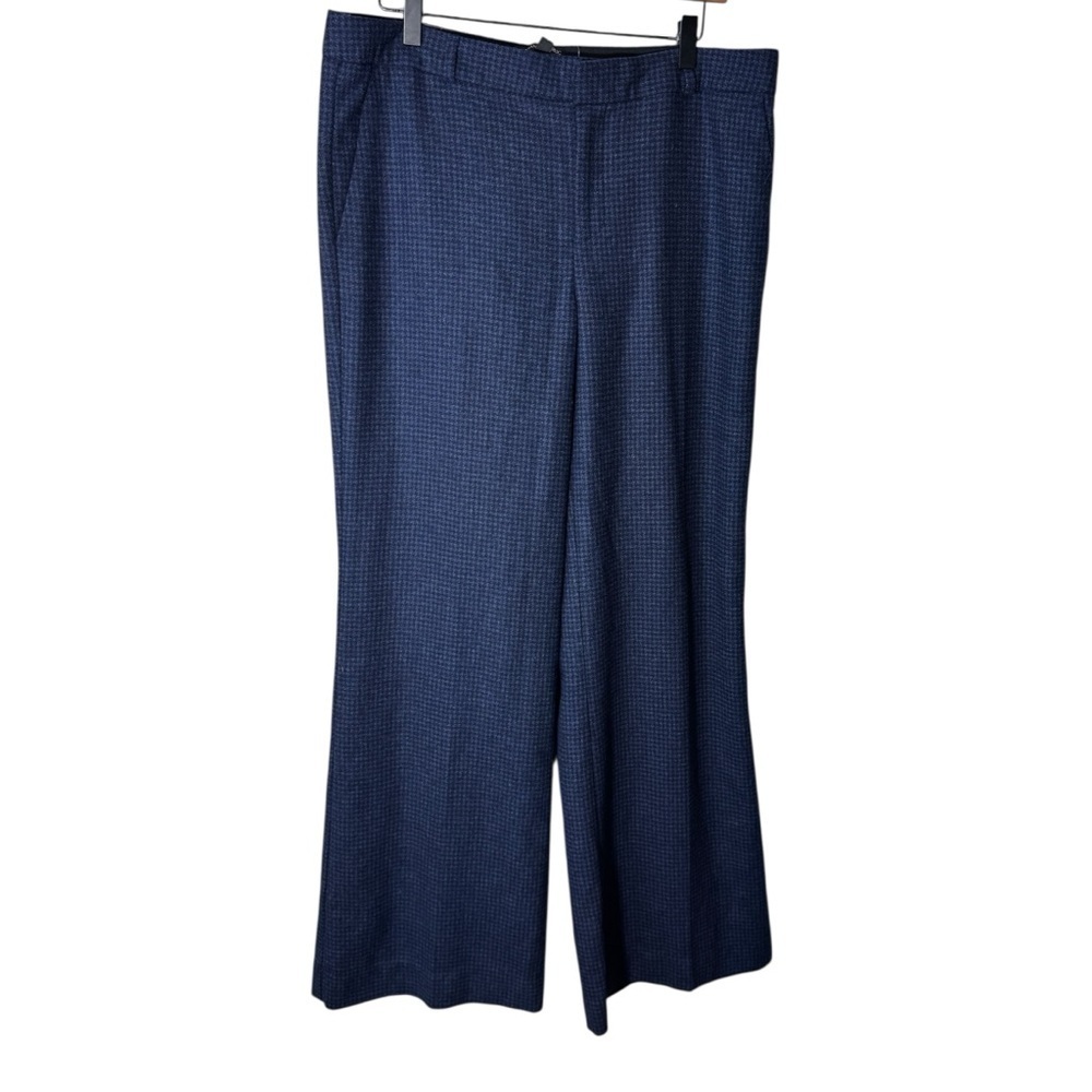 Banana Republic Navy Houndstooth Wool Wide Leg Trouser Pants Size 12 NWT